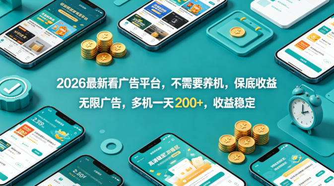 2026最新看广告平台，不需要养机，保底收益，无限广告，多机一天200+，收益稳定【揭秘】-知行阁轻创网-分享网络赚钱项目-全网首发副业项目实操平台-副业创业项目网