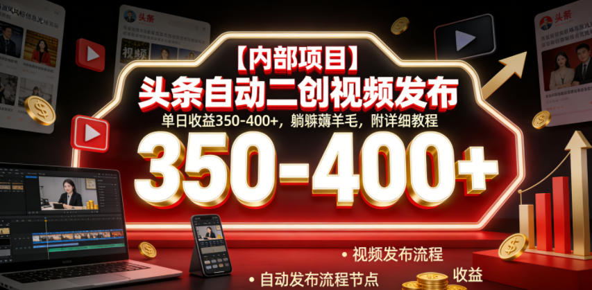 【内部项目】头条自动二创视频发布，单日收益350-400+，躺賺薅羊毛，附详细教程【揭秘】-知行阁轻创网-分享网络赚钱项目-全网首发副业项目实操平台-副业创业项目网