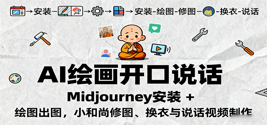 AI绘画开口说话，Midjourney安装 + 绘图出图，小和尚修图、换衣与说话视频制作-知行阁轻创网-分享网络赚钱项目-全网首发副业项目实操平台-副业创业项目网