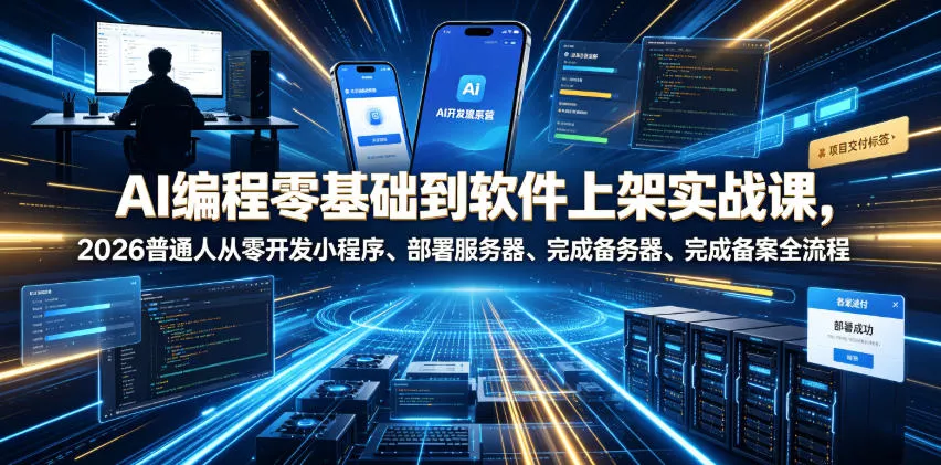 AI编程零基础到软件上架实战课，2026普通人从零开发小程序、部署服务器、完成备案全流程项目落地教程-知行阁轻创网-分享网络赚钱项目-全网首发副业项目实操平台-副业创业项目网