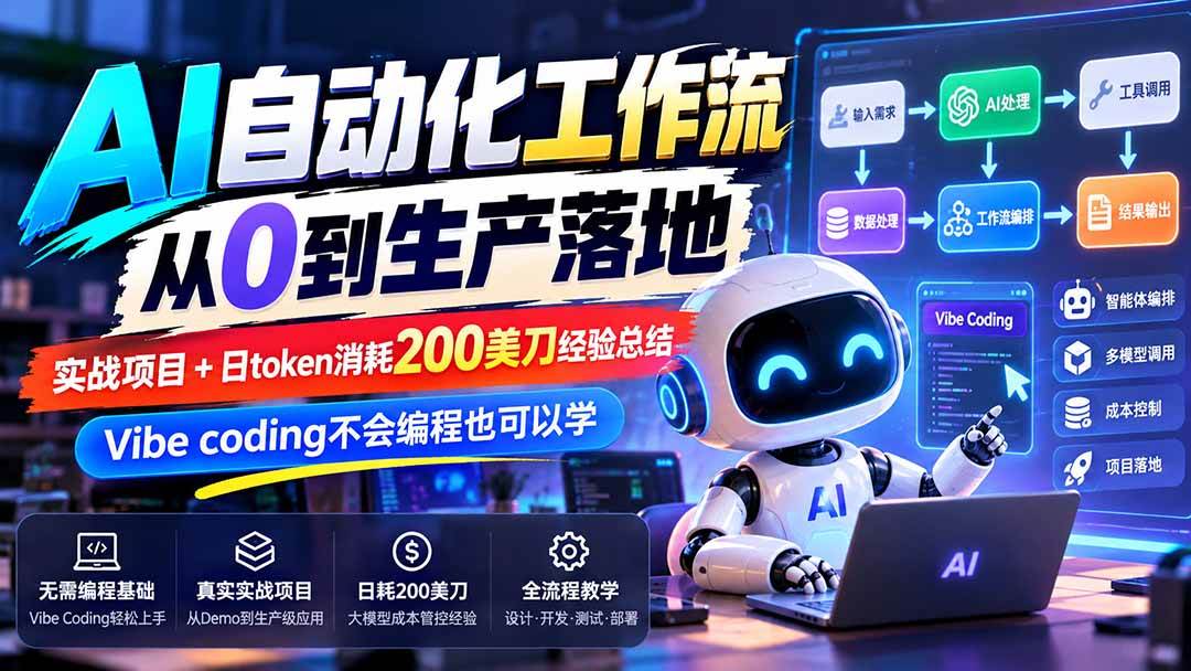 （20954期）【无水印】AI自动化工作流从0到生产落地，实战项目+日token消耗200美刀经验总结，Vibe coding不会编程也可以学-知行阁轻创网-分享网络赚钱项目-全网首发副业项目实操平台-副业创业项目网