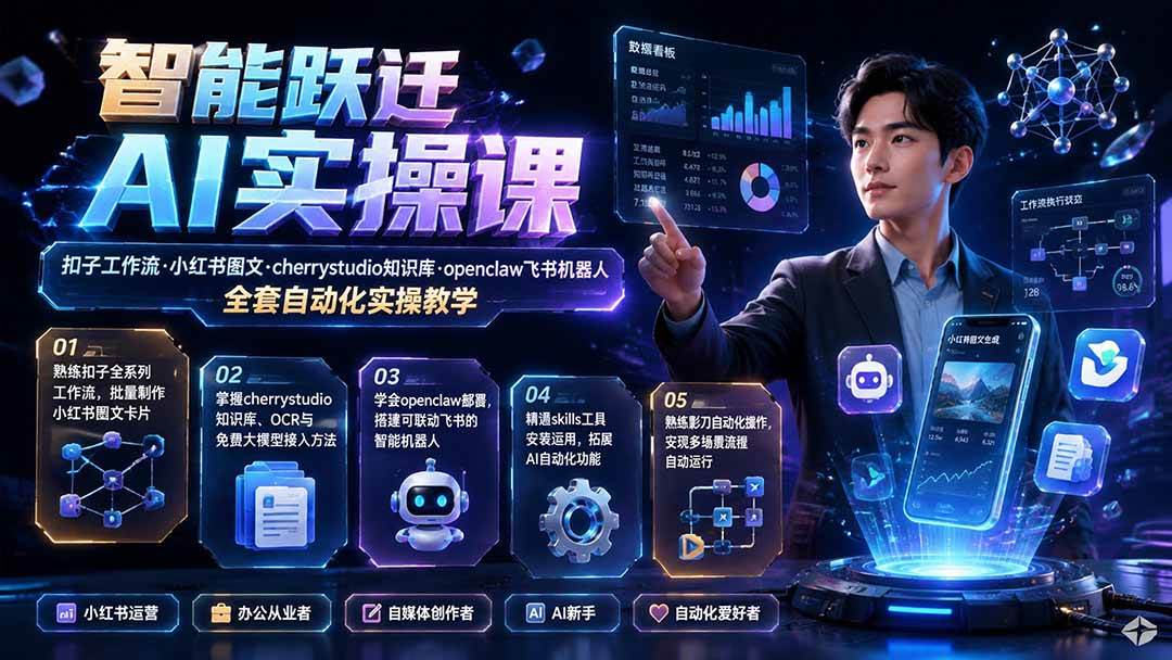 (19653期)智能跃迁 AI实操课|扣子工作流小红书图文搭建,cherrystudio知识库openclaw飞书机器人全套自动化实操教学-知行阁轻创网-分享网络赚钱项目-全网首发副业项目实操平台-副业创业项目网