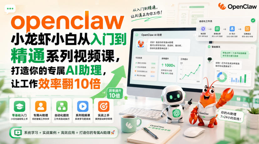 openclaw小龙虾小白从入门到精通系列视频课，打造你的专属AI助理，让工作效率翻10倍-知行阁轻创网-分享网络赚钱项目-全网首发副业项目实操平台-副业创业项目网