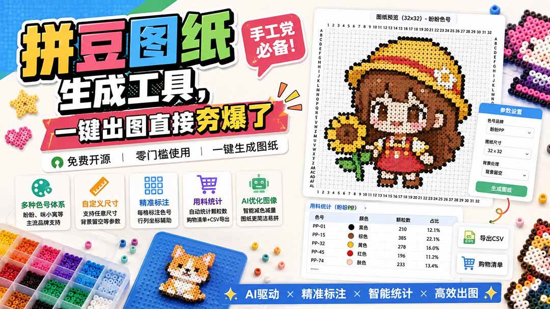 （20084期）拼豆图纸生成工具，手工党必备！一键出图直接夯爆了-知行阁轻创网-分享网络赚钱项目-全网首发副业项目实操平台-副业创业项目网