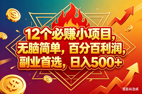 （18272期）12个必赚钱的小项目，百分百赚米，无脑简单，副业首选，日入600+-知行阁轻创网-分享网络赚钱项目-全网首发副业项目实操平台-副业创业项目网