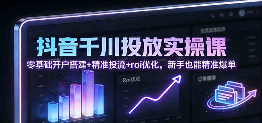 抖音千川投放实操课：零基础开户搭建+精准投流+roi优化，新手也能精准爆单-知行阁轻创网-分享网络赚钱项目-全网首发副业项目实操平台-副业创业项目网