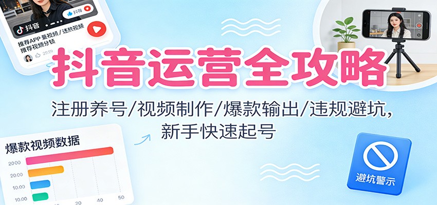 抖音运营全攻略:注册养号/视频制作/爆款输出/违规避坑,新手快速起号-知行阁轻创网-分享网络赚钱项目-全网首发副业项目实操平台-副业创业项目网