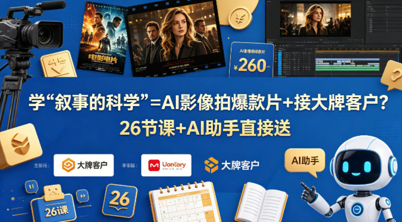 学《叙事的科学》=AI影像拍爆款片+接大牌客户？26节课+AI助手直接送【原创双语字幕】-知行阁轻创网-分享网络赚钱项目-全网首发副业项目实操平台-副业创业项目网
