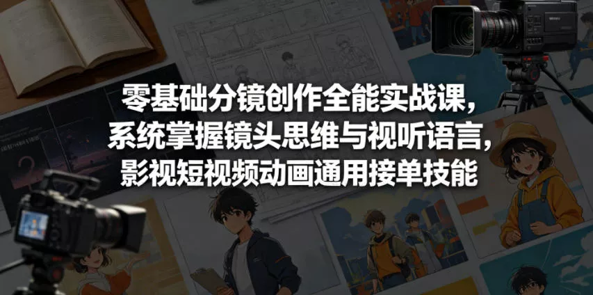 零基础分镜创作全能实战课，系统掌握镜头思维与视听语言，影视短视频动画通用接单技能-知行阁轻创网-分享网络赚钱项目-全网首发副业项目实操平台-副业创业项目网