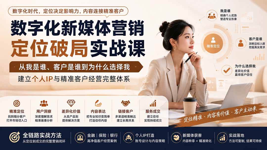 （20009期）数字化新媒体营销定位破局实战课：从我是谁、客户是谁到为什么选择我，建立个人IP与精准客户经营完整体系-知行阁轻创网-分享网络赚钱项目-全网首发副业项目实操平台-副业创业项目网