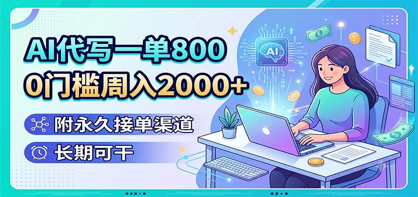 AI代写一单800，0门槛周入2000+，附永久接单渠道，长期可干-知行阁轻创网-分享网络赚钱项目-全网首发副业项目实操平台-副业创业项目网
