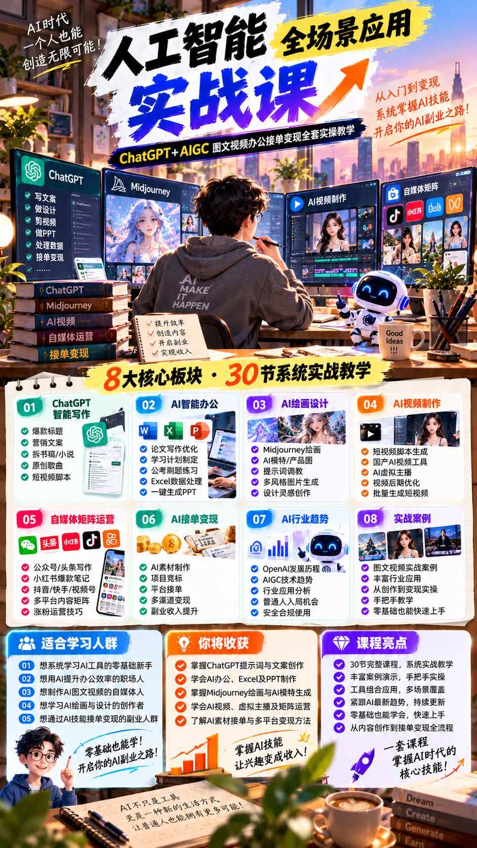 （21029期）一个人掌握AI写作设计剪辑全套技能：从ChatGPT办公、AI绘画到虚拟主播、自媒体运营及接单变现-知行阁轻创网-分享网络赚钱项目-全网首发副业项目实操平台-副业创业项目网