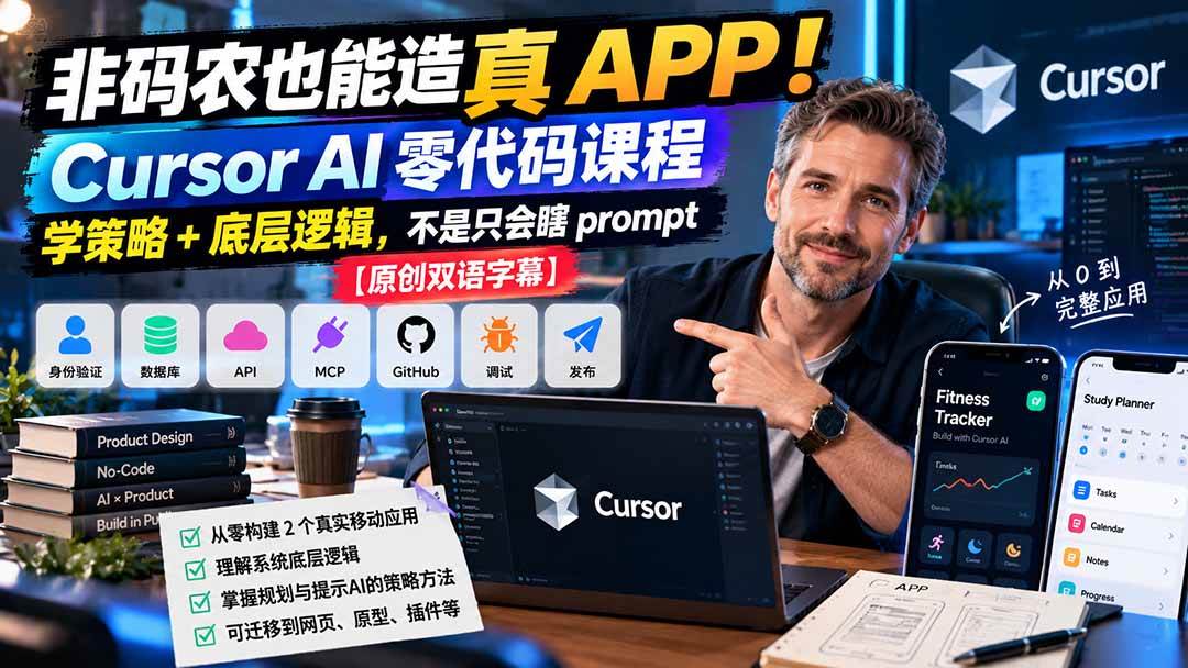 （20810期）非码农也能造真 APP！Cursor AI 零代码课程：学策略 + 底层逻辑，不是只会瞎 prompt【原创双语字幕】-知行阁轻创网-分享网络赚钱项目-全网首发副业项目实操平台-副业创业项目网
