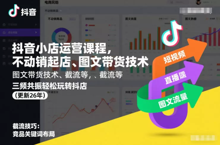 抖音小店运营课程,不动销起店、图文带货技术、截流等,三频共振轻松玩转抖店(更新26年08月)-知行阁轻创网-分享网络赚钱项目-全网首发副业项目实操平台-副业创业项目网