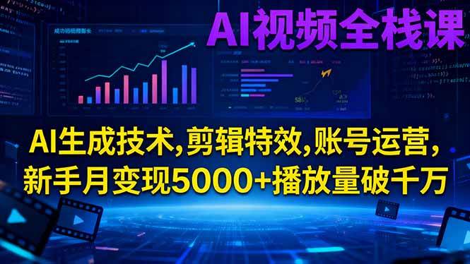 （16603期）AI视频全栈课:AI生成技术,剪辑特效,账号运营,新手月变现5000+播放量破千万-知行阁轻创网-分享网络赚钱项目-全网首发副业项目实操平台-副业创业项目网