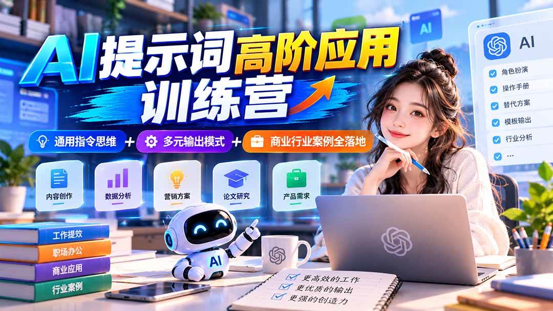 （20823期）【无水印】AI提示词高阶应用训练营｜通用指令思维+多元输出模式+商业行业案例全落地-知行阁轻创网-分享网络赚钱项目-全网首发副业项目实操平台-副业创业项目网