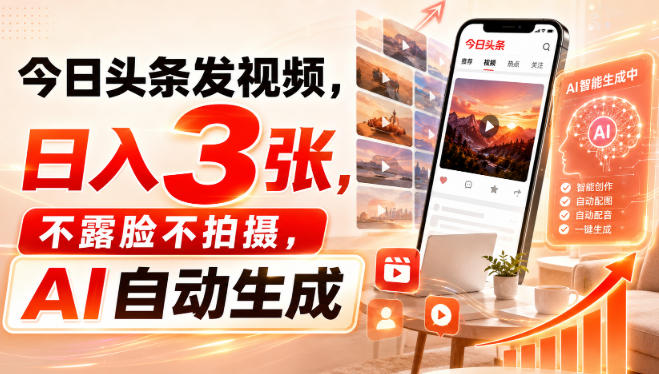 今日头条发视频,日入3张,不露脸不拍摄,AI自动生成 今日头条发视频,日入3张,不露脸不拍摄,AI自动生成