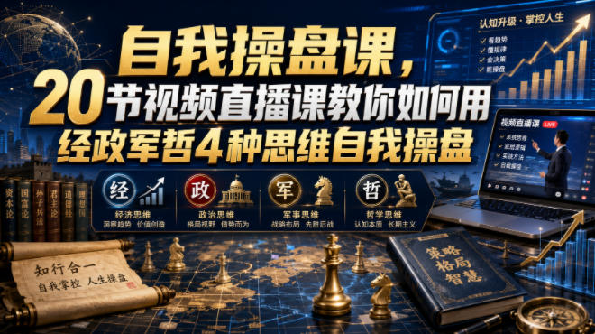 【无水印】自我操盘课，20节视频直播课教你如何用经政军哲4种思维自我操盘（更新0924）-知行阁轻创网-分享网络赚钱项目-全网首发副业项目实操平台-副业创业项目网