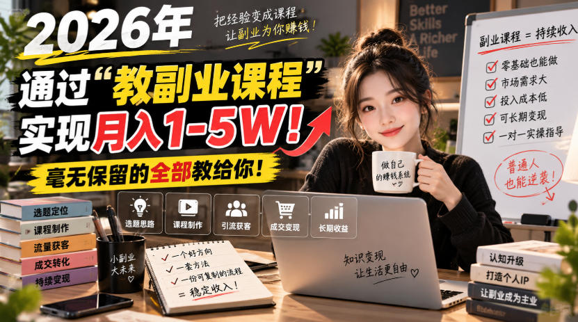 2026年通过“教副业课程”实现月入1-5W！毫无保留的全部教给你！-知行阁轻创网-分享网络赚钱项目-全网首发副业项目实操平台-副业创业项目网