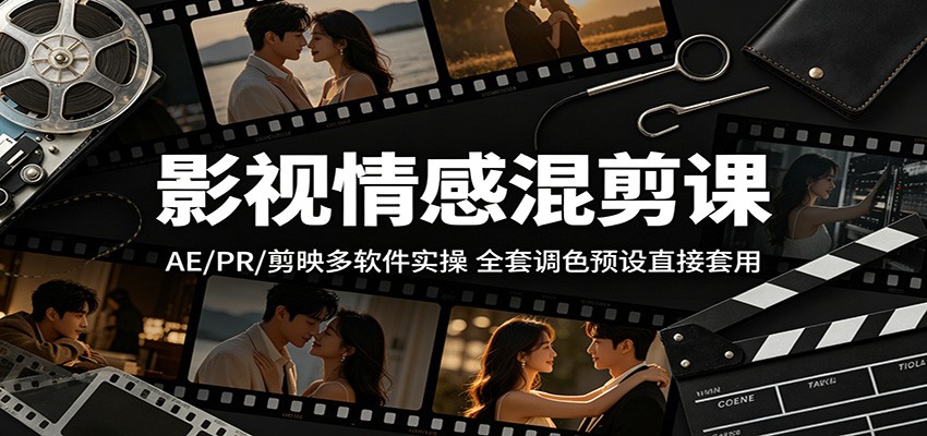 影视情感混剪课：AE/PR/剪映多软件实操，全套调色预设直接套用-知行阁轻创网-分享网络赚钱项目-全网首发副业项目实操平台-副业创业项目网
