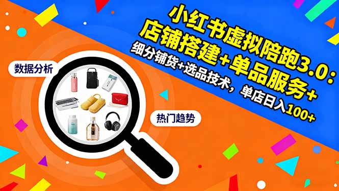 小红书虚拟陪跑3.0：店铺搭建+单品服务+细分铺货+选品技术，单店日入100+-知行阁轻创网-分享网络赚钱项目-全网首发副业项目实操平台-副业创业项目网