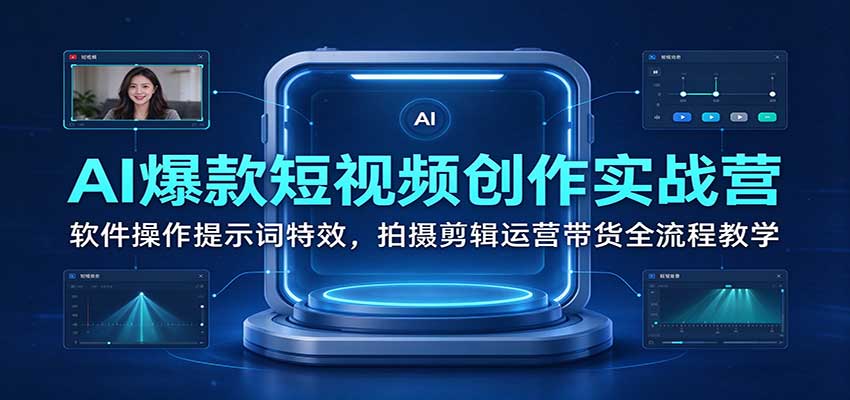 AI爆款短视频创作实战营：软件操作提示词特效，拍摄剪辑运营带货全流程教学-知行阁轻创网-分享网络赚钱项目-全网首发副业项目实操平台-副业创业项目网