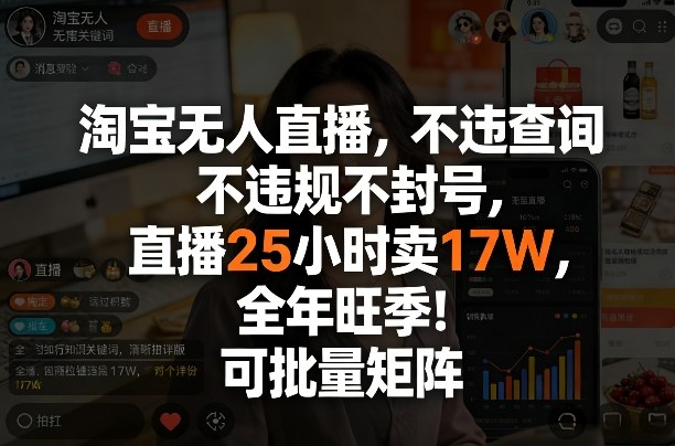 淘宝无人直播，不违规不封号，直播25小时卖17W，全年旺季！可批量矩阵【揭秘】-知行阁轻创网-分享网络赚钱项目-全网首发副业项目实操平台-副业创业项目网