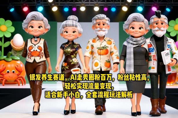 银发养生赛道，AI走秀圈粉百万，粉丝粘性高，轻松实现流量变现，适合新手小白，全套流程玩法解析-知行阁轻创网-分享网络赚钱项目-全网首发副业项目实操平台-副业创业项目网