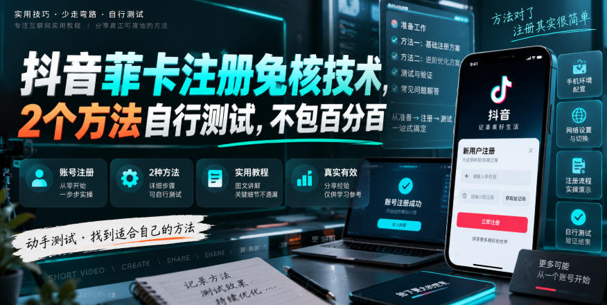 抖音菲卡注册免核技术，2个方法自行测试，不包百分百-知行阁轻创网-分享网络赚钱项目-全网首发副业项目实操平台-副业创业项目网