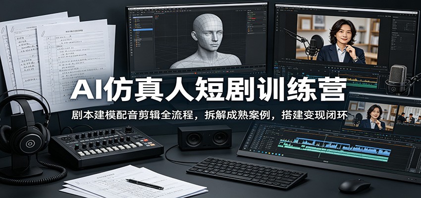 AI仿真人短剧训练营：剧本建模配音剪辑全流程，拆解成熟案例，搭建变现闭环-知行阁轻创网-分享网络赚钱项目-全网首发副业项目实操平台-副业创业项目网