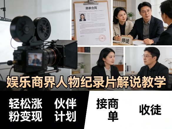 娱乐商界人物纪录片解说教学,轻松涨粉变现,伙伴计划,接商单,收徒等-知行阁轻创网-分享网络赚钱项目-全网首发副业项目实操平台-副业创业项目网