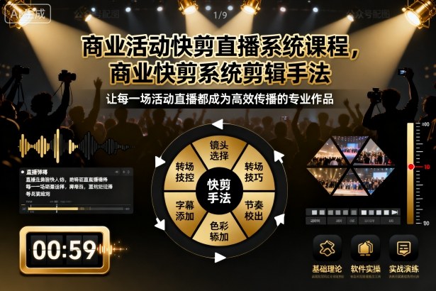 商业活动快剪直播系统课程，商业快剪系统剪辑手法-知行阁轻创网-分享网络赚钱项目-全网首发副业项目实操平台-副业创业项目网