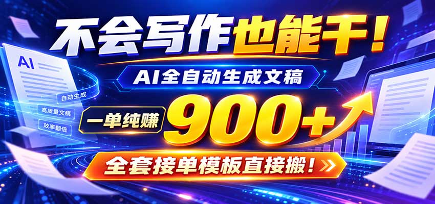 AI副业天花板:全自动出文,一单600+,免费接单群,小白当天上手收米-知行阁轻创网-分享网络赚钱项目-全网首发副业项目实操平台-副业创业项目网