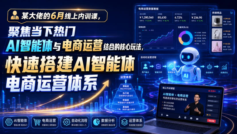 某大佬的6月线上内训课，聚焦当下热门AI智能体与电商运营结合的核心玩法，快速搭建AI智能体电商运营体系-知行阁轻创网-分享网络赚钱项目-全网首发副业项目实操平台-副业创业项目网