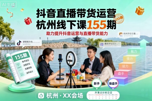 抖音直播带货运营杭州线下课155期，助力提升抖音运营与直播带货能力-知行阁轻创网-分享网络赚钱项目-全网首发副业项目实操平台-副业创业项目网