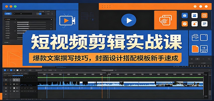 短视频剪辑实战课：爆款文案撰写技巧，封面设计搭配模板新手速成-知行阁轻创网-分享网络赚钱项目-全网首发副业项目实操平台-副业创业项目网
