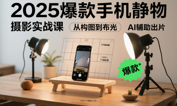 2025爆款手机静物摄影实战课，从构图到布光，不用贵设备，AI辅助出片-知行阁轻创网-分享网络赚钱项目-全网首发副业项目实操平台-副业创业项目网