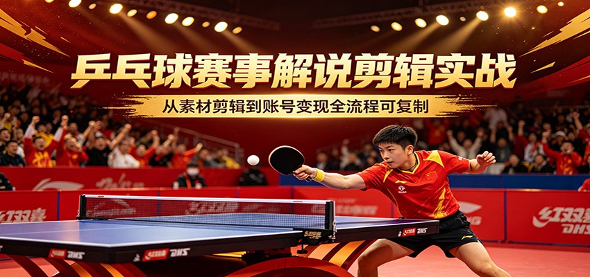 乒乓球赛事解说剪辑实战，从素材剪辑到账号变现全流程可复制-知行阁轻创网-分享网络赚钱项目-全网首发副业项目实操平台-副业创业项目网