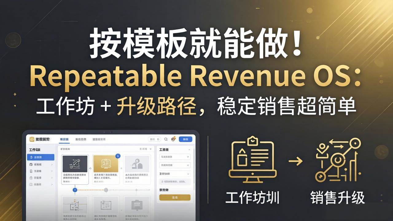 （18085期）按模板就能做！Repeatable Revenue OS：工作坊 + 升级路径，稳定销售超简单-知行阁轻创网-分享网络赚钱项目-全网首发副业项目实操平台-副业创业项目网