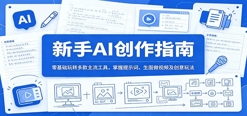 新手AI创作指南：零基础玩转多款主流工具，掌握提示词、生图做视频及创意玩法-知行阁轻创网-分享网络赚钱项目-全网首发副业项目实操平台-副业创业项目网