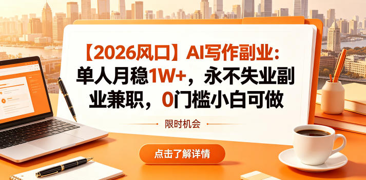 【2026风口】AI写作副业：单人月稳1W+，永不失业副业兼职，0门槛小白可做【揭秘】-知行阁轻创网-分享网络赚钱项目-全网首发副业项目实操平台-副业创业项目网