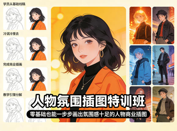 人物氛围插图特训班，零基础也能一步步画出氛围感十足的人物商业插图-知行阁轻创网-分享网络赚钱项目-全网首发副业项目实操平台-副业创业项目网