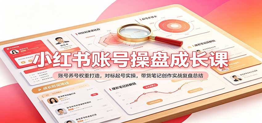 小红书账号操盘成长课:账号养号权重打造,对标起号实操,带货笔记创作实战复盘总结-知行阁轻创网-分享网络赚钱项目-全网首发副业项目实操平台-副业创业项目网