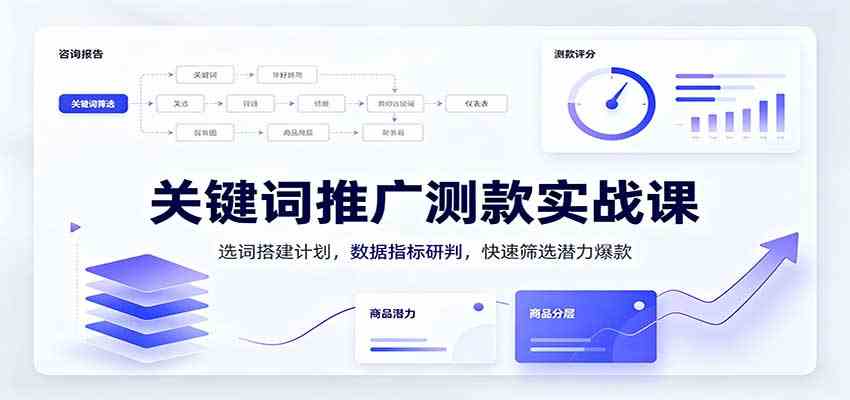 关键词推广测款实战课：选词搭建计划，数据指标研判，快速筛选潜力爆款-知行阁轻创网-分享网络赚钱项目-全网首发副业项目实操平台-副业创业项目网