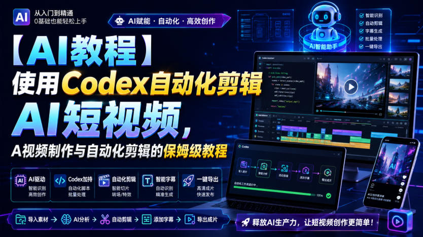 【AI教程】使用Codex自动化剪辑AI短视频，AI视频制作与自动化剪辑的保姆级教程-知行阁轻创网-分享网络赚钱项目-全网首发副业项目实操平台-副业创业项目网