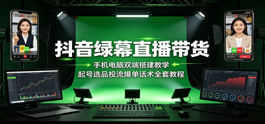 抖音绿幕直播带货：手机电脑双端搭建教学，起号选品投流爆单话术全套教程-知行阁轻创网-分享网络赚钱项目-全网首发副业项目实操平台-副业创业项目网
