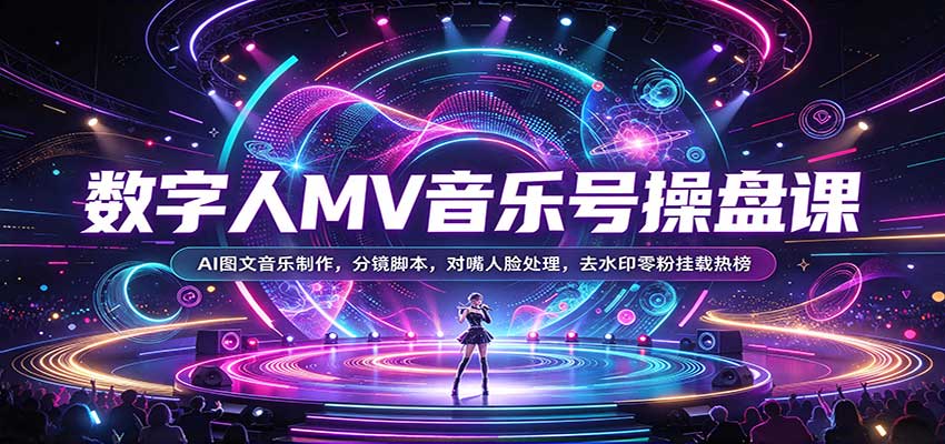 数字人MV音乐号操盘课:AI图文音乐制作,分镜脚本,对嘴人脸处理,去水印零粉挂载热榜-知行阁轻创网-分享网络赚钱项目-全网首发副业项目实操平台-副业创业项目网