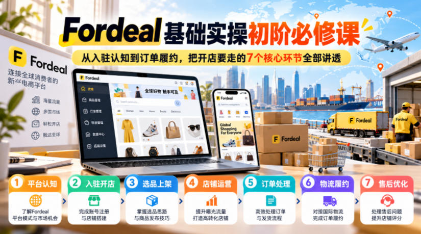 Fordeal基础实操初阶必修课，从入驻认知到订单履约，把开店要走的7个核心环节全部讲透-知行阁轻创网-分享网络赚钱项目-全网首发副业项目实操平台-副业创业项目网