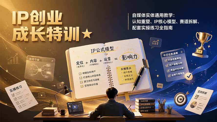 （19567期）IP创业成长特训★自媒体实体通用教学：认知重塑、IP核心模型、赛道拆解、配套实操练习全指南-知行阁轻创网-分享网络赚钱项目-全网首发副业项目实操平台-副业创业项目网