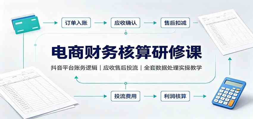 电商财务核算研修课：抖音平台账务逻辑，应收售后投流，全套数据处理实操教学-知行阁轻创网-分享网络赚钱项目-全网首发副业项目实操平台-副业创业项目网